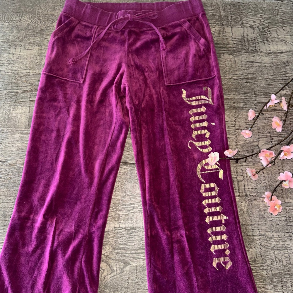 Juicy Couture Velour Sweatpants Track Pants Rich Berry Gold Gothic Logo Y2K M